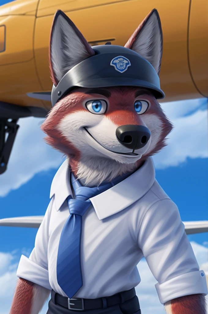Ivan Fedorovich Wolfbach (Novosibirsk) ,высокий Beautiful, wolf,young, 24 years, brown fur,Kind,(red body:1.3),beautiful blue eyes,Novosibirsk,dressed,civil aviation pilot uniform,White shirt,epaulets командира, черный tie, trousers,airline pilot, commander's cap, trousers,canine, wolf, detailed fur, male, second, paw pads, finger claws,At the viewer, 5 fingers, paws, 5 fingers, smile, wrist watch, т nextel,by xenoforge, (difficult, high detail, digital photography, soft focus, RAW,goes for a walk, ,Very close to the camera,airport,Novosibirsk, smile, good mood, positive, Very close to the camera, plaid shirt, At the hairdresser, without hair, epaulets captain,
Photorealism, realistic, photorealistic, digital style, Subsurface scattering,I look at the viewer,стоит White shirt, epaulets, Strips, captain, trousers, tie, nearby by helicopter, Mi-8,smile, teeth, Beautiful,close to the camera,
masterpiece, Best quality, ultra realistic, 8 thousand.)