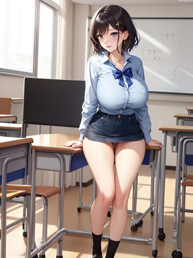 Super Resolution、
(Lively:1.3)、
(One slim girl)、Stylish girl、Huge boobs、Short Hair Shiny Lip Gloss、
Thighs、Earrings、(I can see her panties)
(Enamel material)、mini skirt、
Exquisite beauty、Beautiful Face, (Pitch Resuit), In the classroom、Embarrassed face