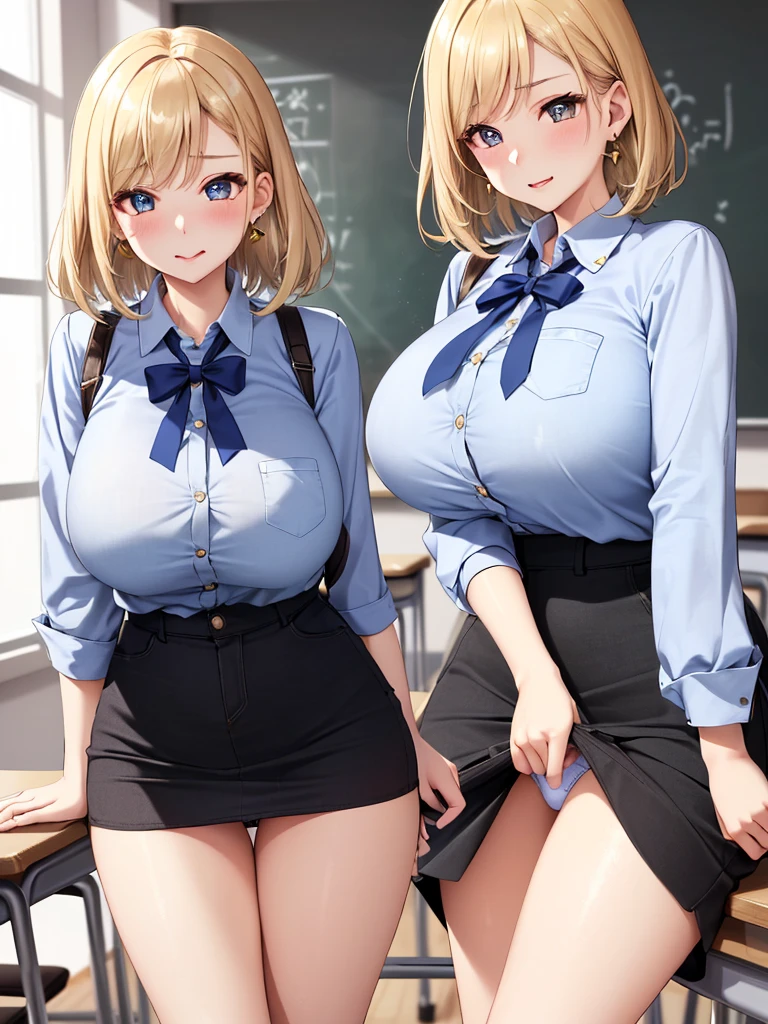 Super Resolution、
(Lively:1.3)、
(One slim girl)、Stylish girl、Huge boobs、Short Hair Shiny Lip Gloss、
Thighs、Earrings、(I can see her panties)
(Enamel material)、mini skirt、
 Exquisite beauty、Beautiful Face, (Pitch Resuit), In the classroom、Embarrassed face