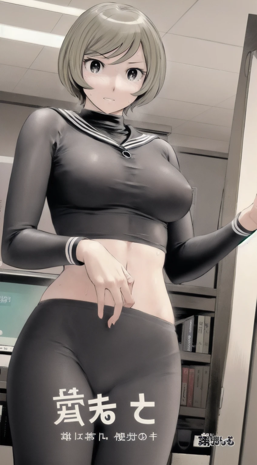 、(masterpiece、Highest quality)、Highest quality, Ultra-high resolution, (((masterpiece))), alone, Sweat、Big eyes, Composition from the front、Shortcuts、Embarrassed face、Blonde Hair、Cut your hair short、School classroom、Sailor suit、skirt、short hair、Browsing Caution、Upper body naked、Breasts exposed、Nipples、Large areola、Sitting in a chair without a backrest、Internal Medicine Examination、Woman showing her body、belly button、真Composition from the front、School Insurance Office、curtain、cubicle、window、door、Fluorescent lamp