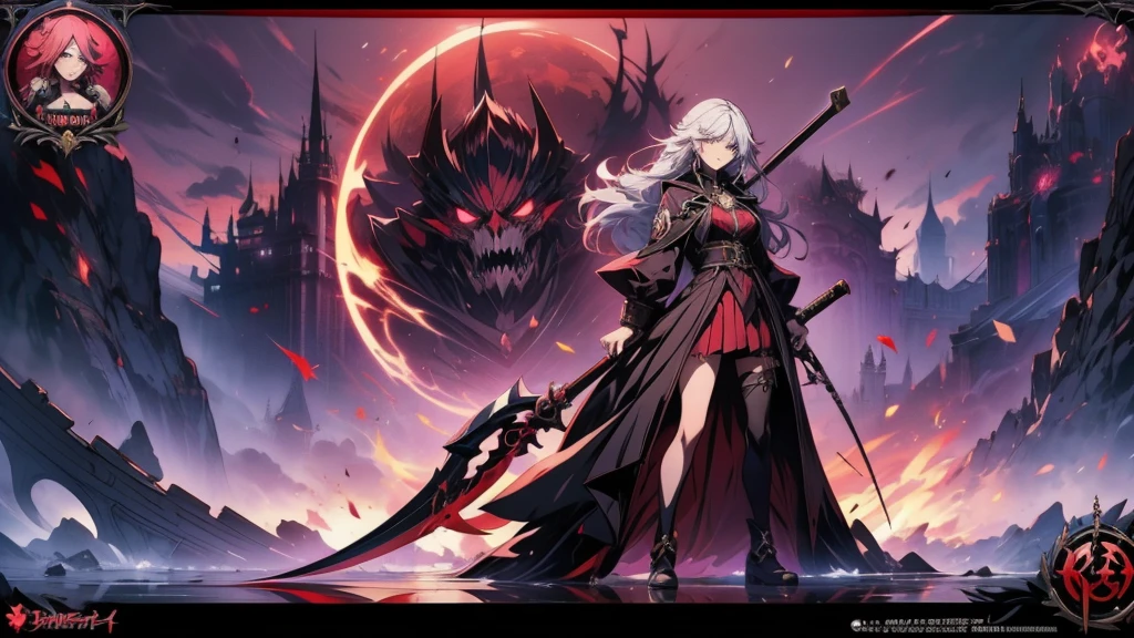 Anime girl with a big scythe and a big scythe, MapleStory character art, Shalltear Bloodfallen, Kschaert Krentz Key Art Feminine, MapleStory Gun Girl, Official character art, Tear from Overlord, ( ( Character Concept Art ) ), jrpg character art, Official Art, Official Artwork, high detailed Official Artwork