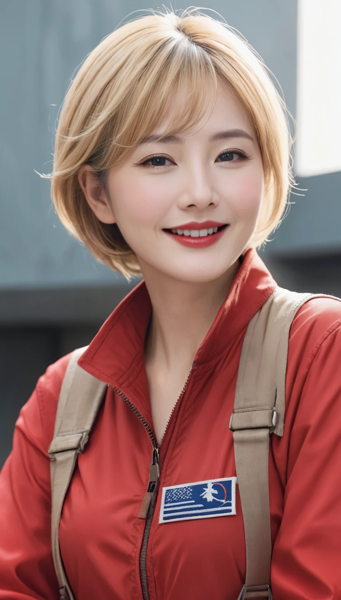 (Hyper Real)、将来のFemale pilot、
Huge Beautiful woman High resolution High resolution Realistic short hair blonde、 blondeの女性、Mature Woman、Middle-aged women、Delicate skin texture、超High resolution、Realistic、Chubby body type、Beautiful smile、Middle-aged beauty、Beautiful expression、Fluffy golden hair、非常に繊細でDelicate skin texture、35old woman、Female pilot 、Red lips、((Wear a red flight suit))、(((alone)))、