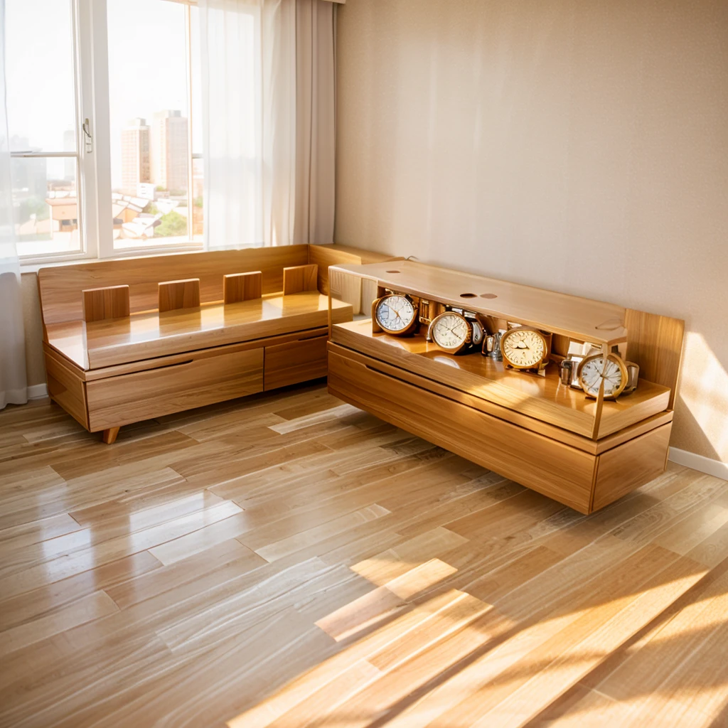 
In this cozy room，A ray of sunlight shone on the table through the half-drawn curtains，Let the wood grain on the watch storage case shine with a faint sheen。There is a calm and serene atmosphere in the surrounding air。Several still lifes hang on the walls of the room，It adds a touch of elegance to the space。And on the other side of the room，A half-open window lets the breeze blow in，The pages on the small desk by the window flipped in the wind，This quiet scene gives a sense of tranquility and comfort。