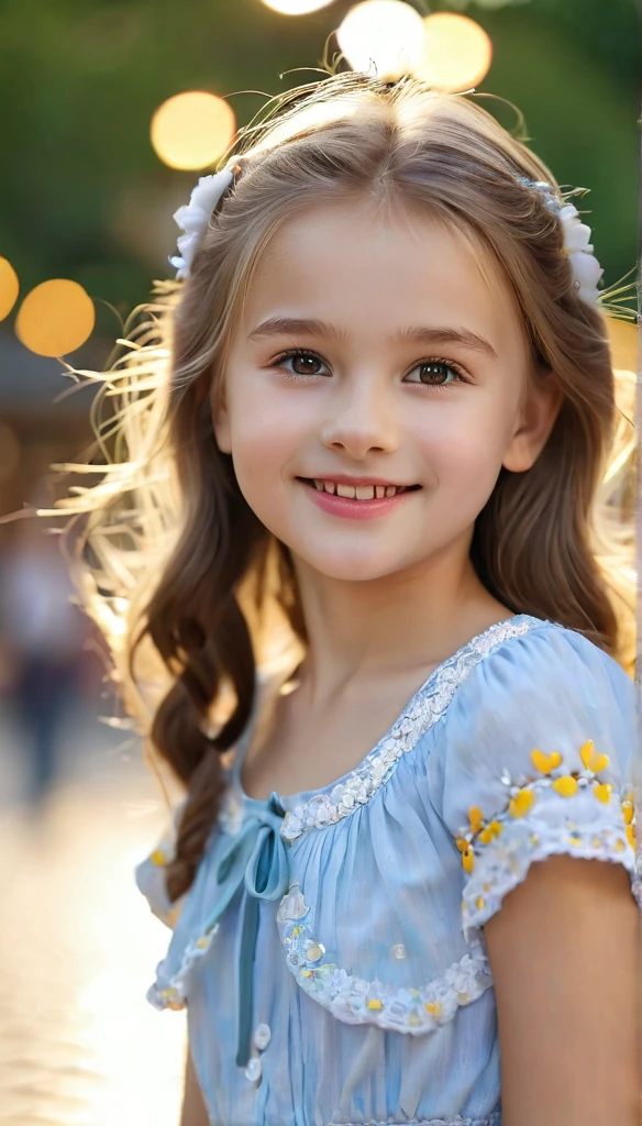 close-up of pretty Russian girl,((flat chests:1.35)), wear pretty clothes,outdoor, bokeh background, UHD, 32K, , astonishingly pretty,absolutely cute,cute smile,very adorable, absolutely stunning,