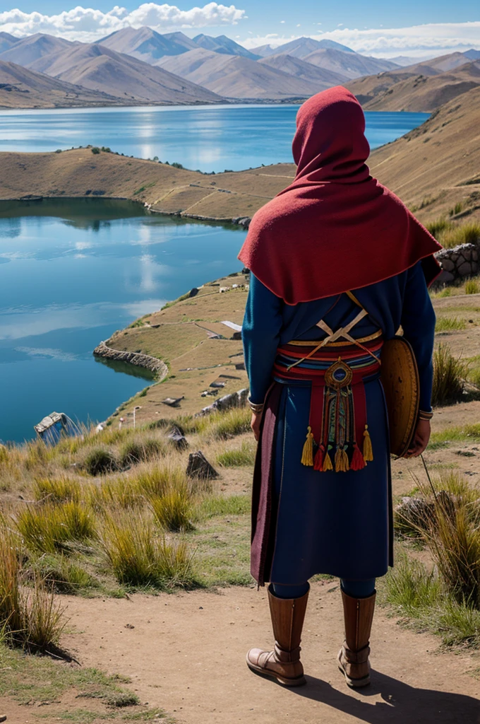 Drawing of a guardian of Lake Titicaca without showing his face.