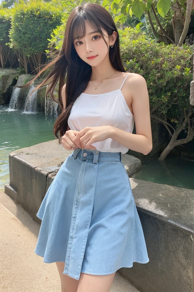 1 Girl, Clear water, Blue Butterfly, Pure white gauze skirt, Sparkling