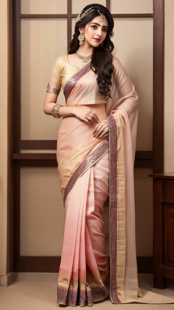 ((best quality)), ((masterpiece)), (detailed), Beautiful indian woman, thin saree,
