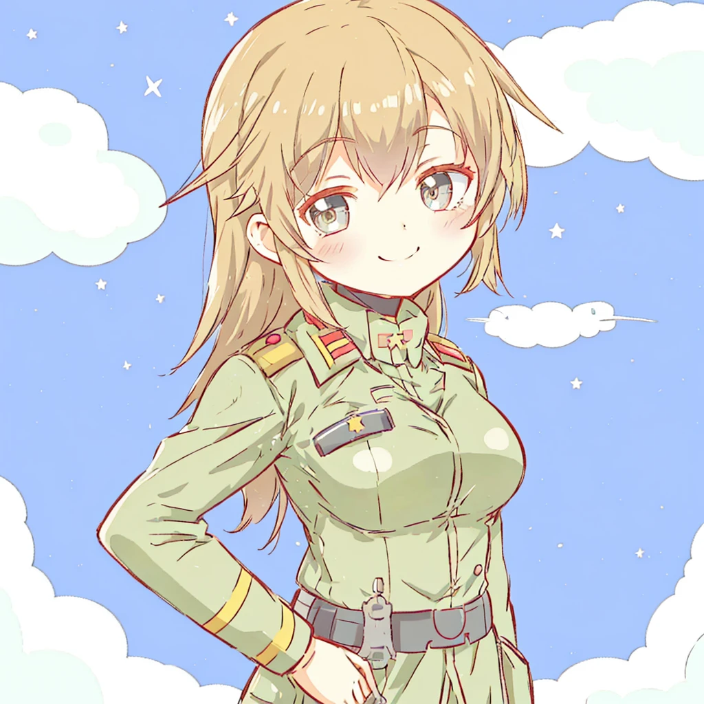 Anime girl in uniform smiling,dramatic smile pose, Kantai Collection Style, military girl, infantry girl, [[[[with an evil smile]]]], soldier girl