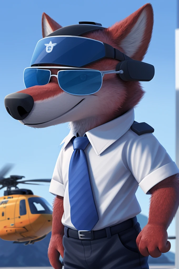 Ivan Fedorovich Wolfbach (Novosibirsk) ,высокий Beautiful, wolf,young, 24 years, brown fur,Kind,(red body:1.3),beautiful blue eyes,Novosibirsk,dressed,civil aviation pilot uniform,White shirt,epaulets командира, черный tie, trousers,airline pilot, commander&#39;s cap, trousers,canine, wolf, detailed fur, male, second, paw pads, finger claws,At the viewer, 5 fingers, paws, 5 fingers, smile, wrist watch, т nextel,by xenoforge, (difficult, high detail, digital photography, soft focus, RAW,goes for a walk, ,Very close to the camera,airport,Novosibirsk, smile, good mood, positive, Very close to the camera, plaid shirt, At the hairdresser, without hair, epaulets captain, 
Photorealism, realistic, photorealistic, digital style, Subsurface scattering,I look at the viewer,стоит White shirt, epaulets, Strips, captain, trousers, tie, nearby by helicopter, Mi-8,smile, teeth, Beautiful,close to the camera, Sunglasses, 
masterpiece, Best quality, ultra realistic, 8 thousand.)