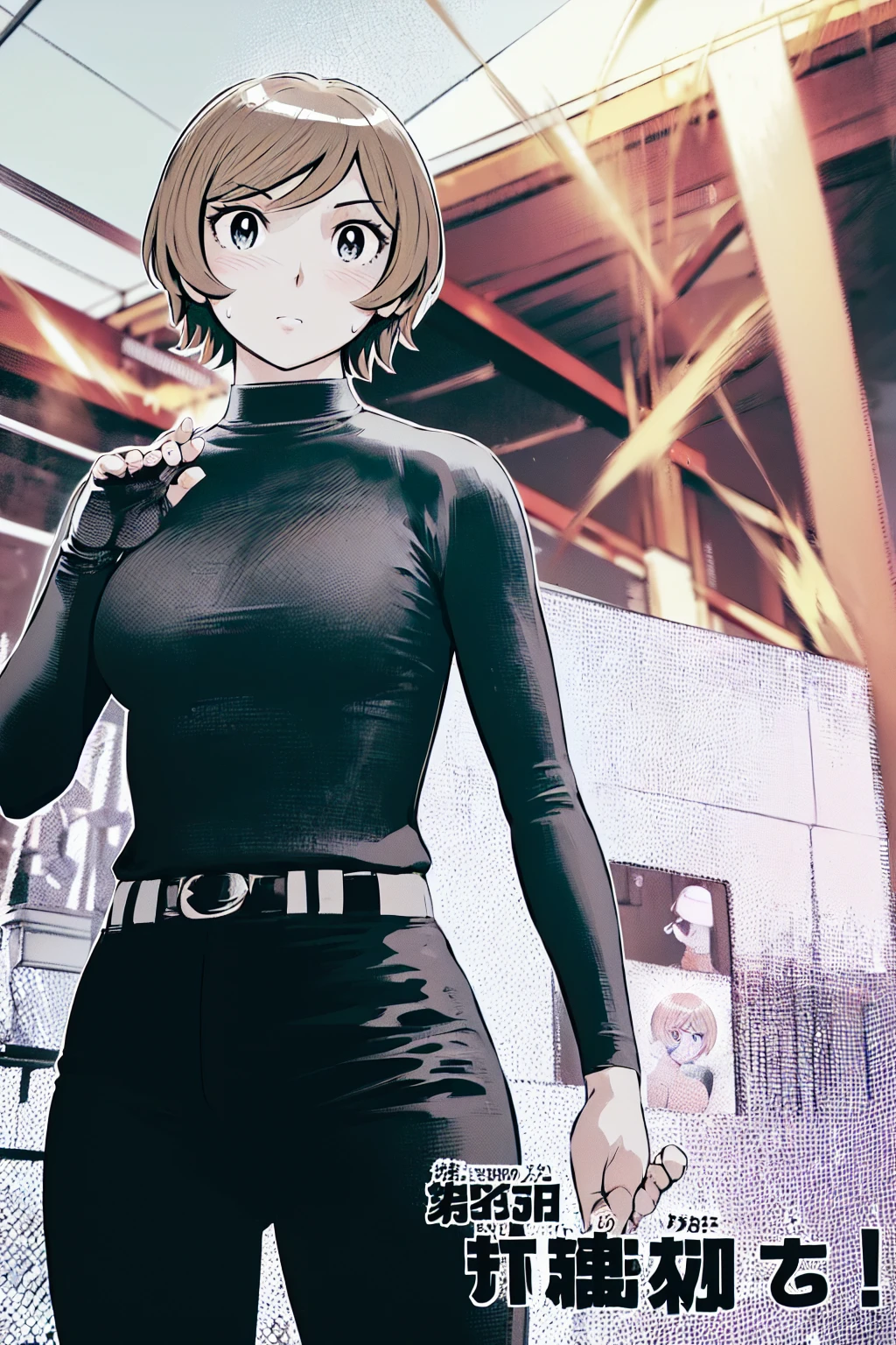 (野球uniform:1.2),
Blonde Hair, (short hair:1.2),Long sleeve, Black Shirt, turtleneck,White trousers、uniform、Black belt、((Illustration of people))、Big Boobs、
View Audience,, (Highest quality:1.3),One Girl, White pants、uniform、Outdoor、baseball ground、ground、soil、blue eyes、Tight black shirt、(masterpiece、Highest quality)、Highest quality, Ultra-high resolution, (((masterpiece))), alone, Sweat、Big eyes、Big Breasts、One Girl, Front view、Embarrassed face、Bronze colored hair、((short hair))、Stand up straight、Cowboy Shot