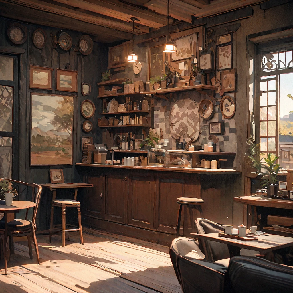 masterpiece,highest quality,ultra-detailed,high-definition background,ultra-precision picture quality,ultra-detailed,high-definition background,8K,hi-res,high quality,break,atmospheric cafe,antique Shop interior, stylish decor, girl, Japanese manga style, sketch, watercolour.