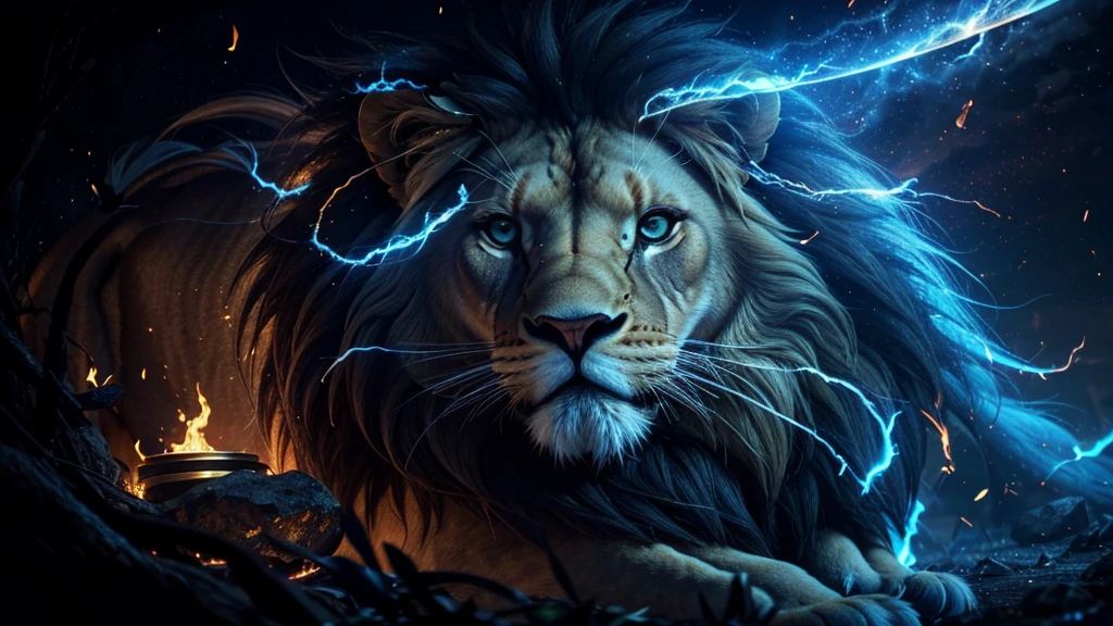 Lion, Divine Lion, Detailed Realistic Lion 16K, Golden Lion, Strong Lion, 16K realistic detailed, Luz solar realista 8K, Detailed realistic solar energy, Luz naturals realista detalhada, Solar Power Screws, ULTRAHD Photorealism, Ultra-realistic detailed colors, Texturas Detalhadas photorrealistics 16K, Contraste Natural 8K, Ultra Detalhado 8K, Nitidez 8K photorrealistic, golden light, black and gold, naturals, Linda, Rendering, photorrealistic, UltraHigh definition, 4K, detailed textures, thunder, detailed shadows, detailed colors, SUNSET, SUNSET, SUNSET, naturals Linda, Great Divine, SUNSET, detailed contrast, realistic contrast, high resolution, detailed colors, fire, villany, divine creature, 8K Realista Detalhado, 16K, 8K, High definition, detailed contrast, realistic contrast, high resolution, detailed colors, fire, villany, divine creature, 8K, realistic detailed, posh,