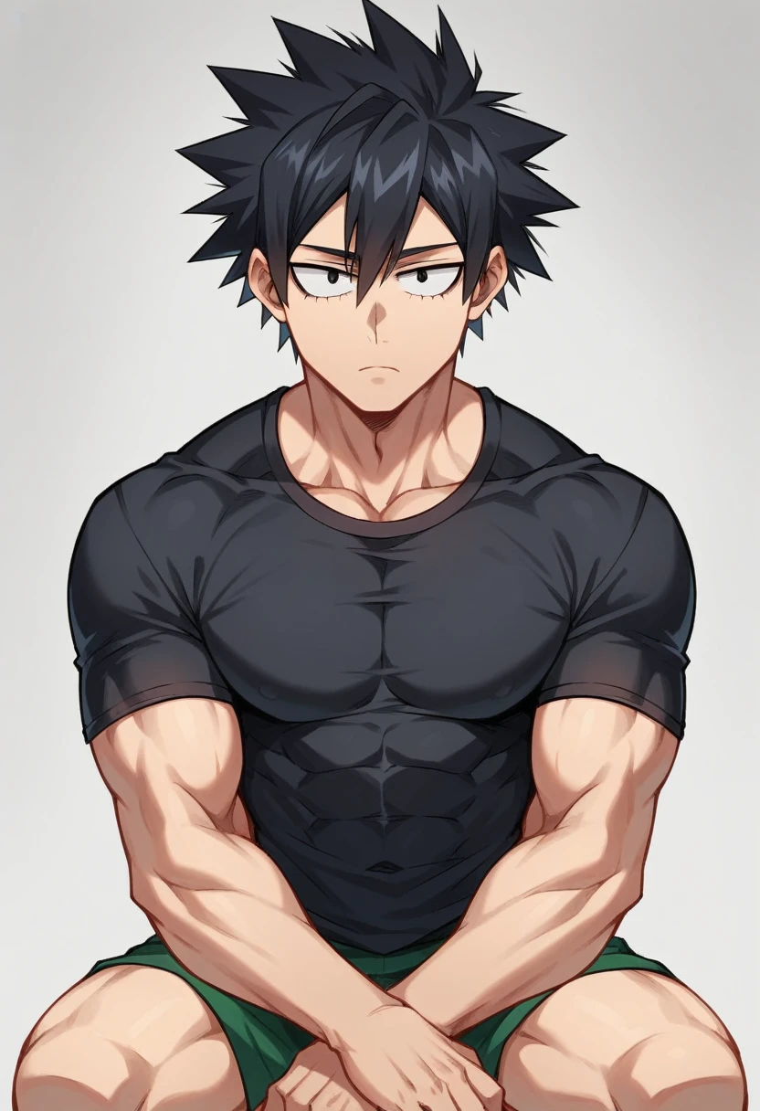 A highschool boy, handsome, perfect body, black hair, mid hair, mullet, black eyes, expressionless, black shirt, anime, first-person view, My Hero Academia art style, masterpiece, anatomically correct, high details, highres, best quality, super detail, 1080P