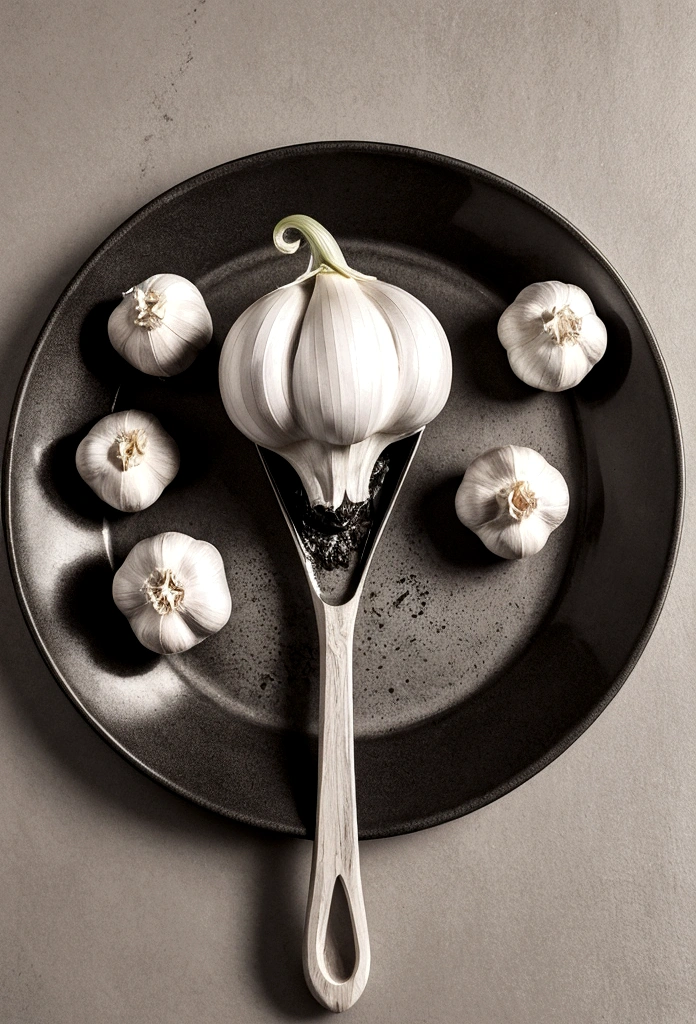 catching big magical garlic. The image should be colorful and high-contrast, The overall composition should be clear and legible even in small format, with a balanced layout. Ensure all elements blend harmoniously to create a cohesive and attractive image.