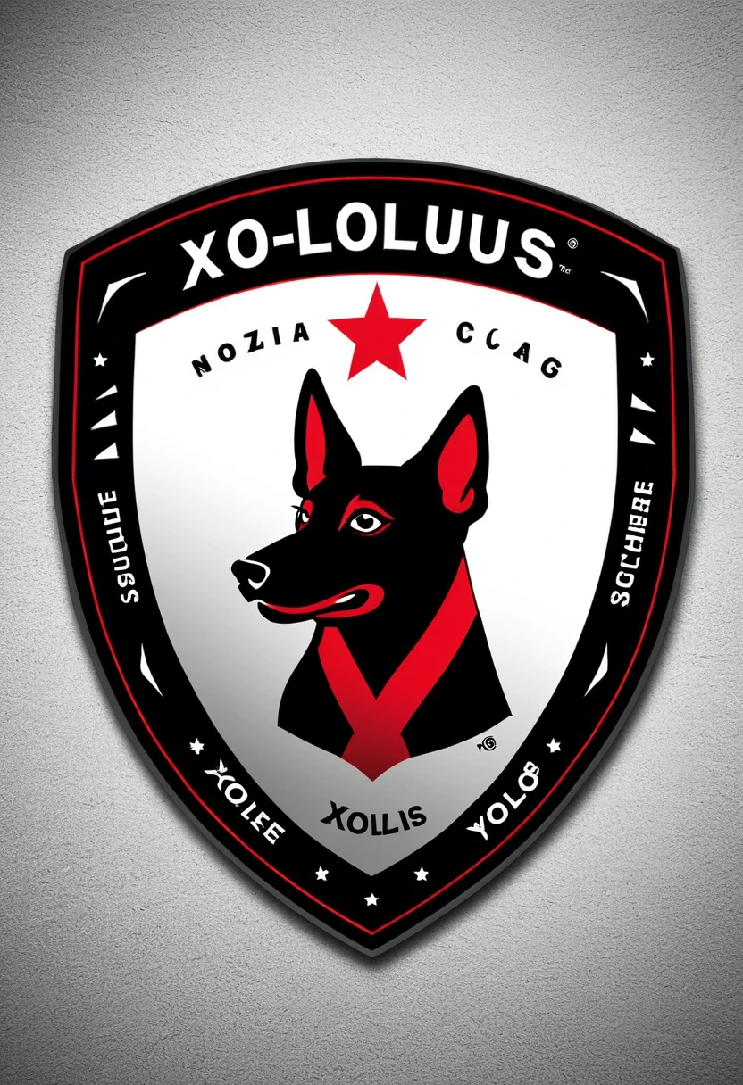 shield of the soccer team from which comes the illustration of just a dog of the xoloitzcuintle breed that has no hair at all, in red and black with the phrase xolos