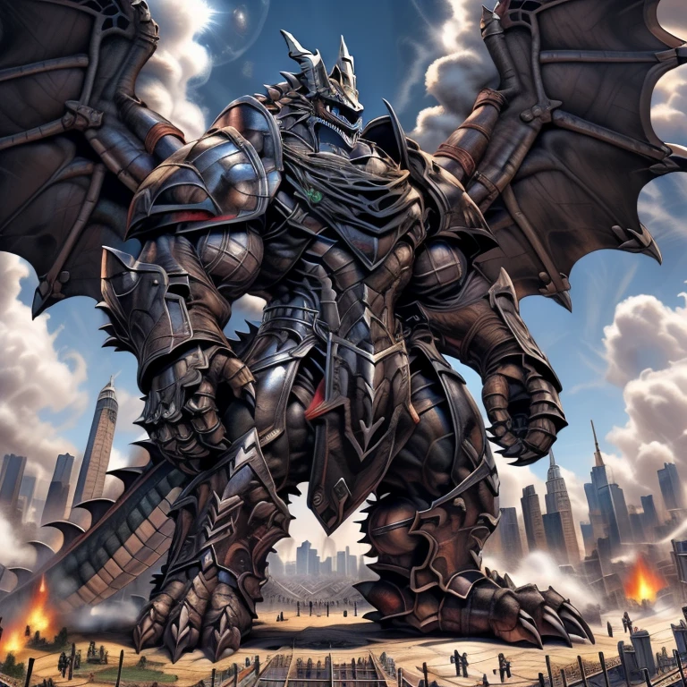 (masterpiece. official art. 8k. best quality. detailed full body. full body.)
(situation 1 : dominating demon lord dragon batzz. focus Colossus mechanical Muscular demon lord dragon batzz is trampling the CITY. macro. stomp. Low-angle perspective. emphasizing the immense size. The perspective is from below, emphasizing the sheer majesty and power of the Colossus. Colossus art. He is much bigger than a skyscraper. Giga Colossuss. micro soccer field. looking down.)
(situation 2 :smoke and flames rising from the destruction in the city. macro. stomp. Low-angle perspective. emphasizing the immense size. The perspective is from below, emphasizing the sheer majesty and power of the Colossus. Colossus art. He is much bigger than a skyscraper. Giga Colossuss. looking down.)
(Additional details 1: wearing a full-face helmet. helmet is jet black. The color of NANOSUIT is jet black. high-tech bio-mecha armor. real texture material. whole body shines like metal. Wearing cyberpunk mecha. emphasizes the muscles. suit fully made of metal. intricate armor. Robotic suit. suit fully made of metal. NANOSUIT with the same design as demon lord dragon batzz.). (demon lord dragon batzz has 5 toes.)
(Additional details 2: (Detailed head. Detailed Body. Detailed abs. gigantic muscles. HYPER MUSCLES. Gigachad Muscular. big muscle. pecs. triceps. traps. unusually developed muscular body. body full of huge muscles. showing off muscles. pectorales enormes. Exaggeratedly huge muscles. huge muscles. long legs.).
(Additional details 3: nj5furry, Spread wings. It has wings. black have big wings. The claws are sharp. Sharp teeth.5 toes.).