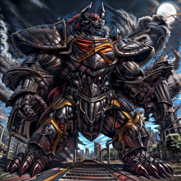 (masterpiece. official art. 8k. best quality. detailed full body. full body.)
(situation 1 : dominating demon lord dragon batzz. focus Colossus mechanical Muscular demon lord dragon batzz is trampling the CITY. macro. stomp. Low-angle perspective. emphasizing the immense size. The perspective is from below, emphasizing the sheer majesty and power of the Colossus. Colossus art. He is much bigger than a skyscraper. Giga Colossuss. micro soccer field. looking down.)

(situation 2 :smoke and flames rising from the destruction in the city. macro. stomp. Low-angle perspective. emphasizing the immense size. The perspective is from below, emphasizing the sheer majesty and power of the Colossus. Colossus art. He is much bigger than a skyscraper. Giga Colossuss. looking down.)

(Additional details 1: wearing a full-face helmet. helmet is jet black. The color of NANOSUIT is jet black. high-tech bio-mecha armor. real texture material. whole body shines like metal. Wearing cyberpunk mecha. emphasizes the muscles. suit fully made of metal. intricate armor. Robotic suit. suit fully made of metal. NANOSUIT with the same design as demon lord dragon batzz.). (demon lord dragon batzz has 5 toes.)

(Additional details 2: (Detailed head. Detailed Body. Detailed abs. gigantic muscles. HYPER MUSCLES. Gigachad Muscular. big muscle. pecs. triceps. traps. unusually developed muscular body. body full of huge muscles. showing off muscles. pectorales enormes. Exaggeratedly huge muscles. huge muscles. long legs.).

(Additional details 3: nj5furry, Spread wings. It has wings. black have big wings. The claws are sharp. Sharp teeth.5 toes.). 