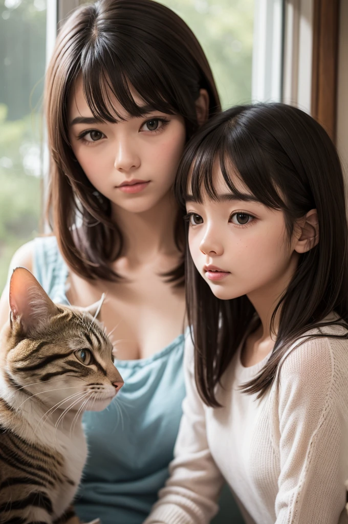 Girl with withe cat