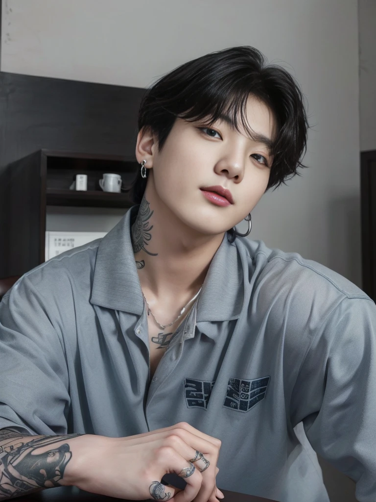 chiseled man with tattoos on his arms and arms sitting on a chair, Kim Doyoung, Ulzzang spacious, cai xukun, hyung tae, Hong Jun Hyung, yanjun chengt, kanliu666, Jinyoung Shin, south korean man, headshot profile imageture, profile image, inspired by jeonseok lee, jung jaehyun, Jeon Jungkook from bts 