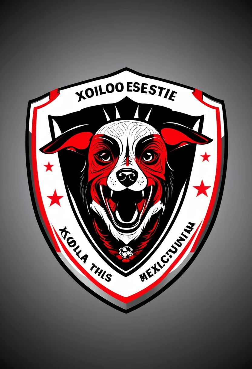 shield of the soccer team from which comes the illustration of just a dog of the xoloitzcuintle breed that has no hair at all, in red and black with the phrase xolos
Estilo catrina mexicana