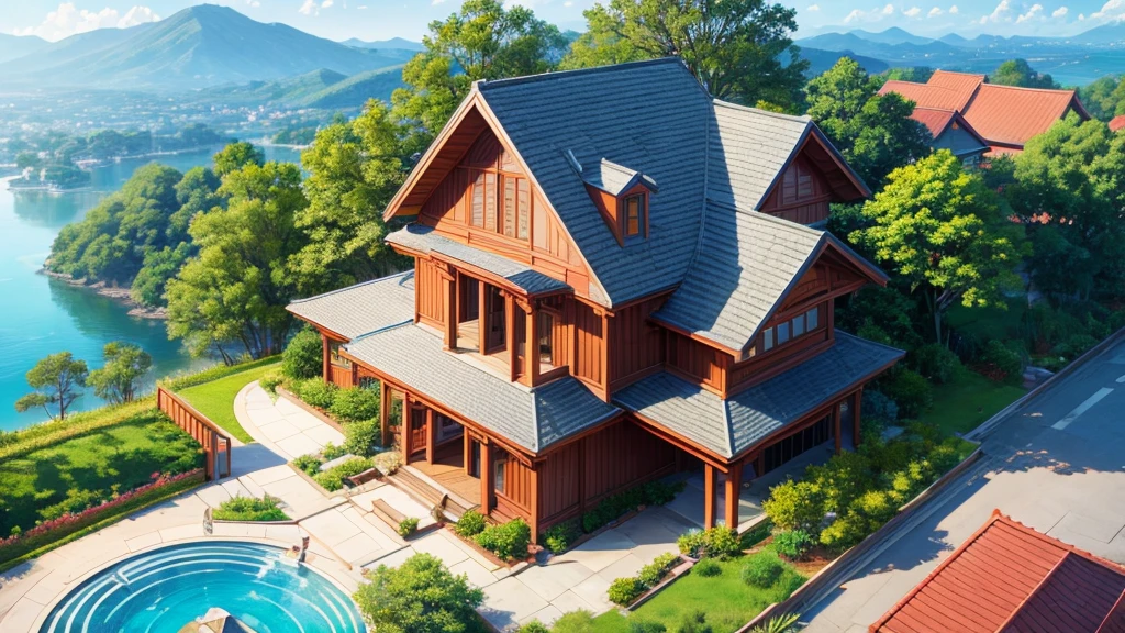 Asian shareholder village. View from above, mysteriously beautiful drawing, high definition