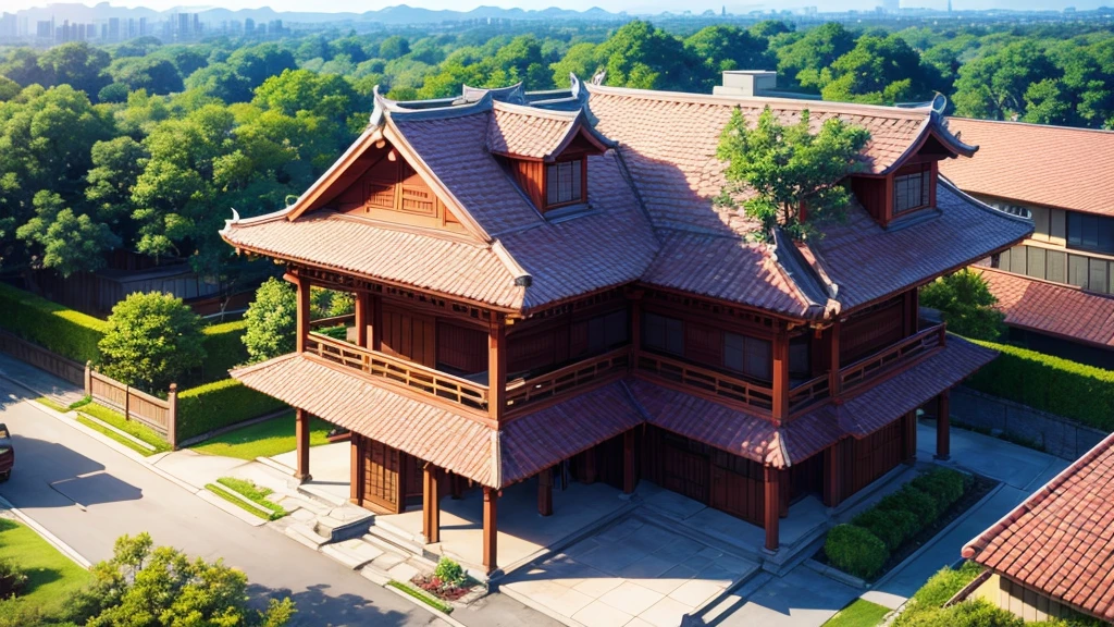 Asian shareholder village. View from above, mysteriously beautiful drawing, high definition