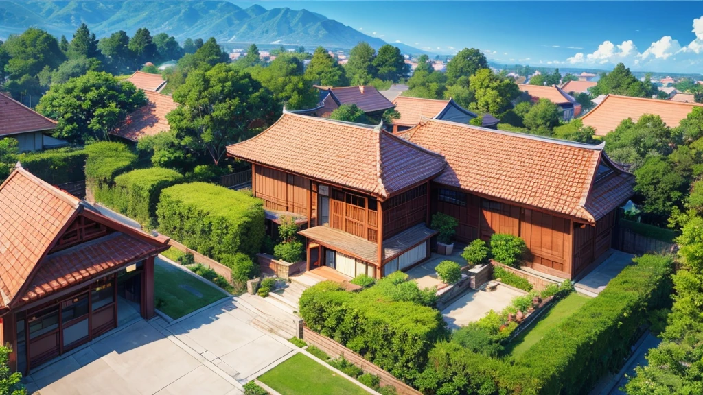 Asian shareholder village. View from above, mysteriously beautiful drawing, high definition