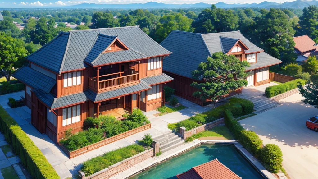 Asian shareholder village. View from above, mysteriously beautiful drawing, high definition