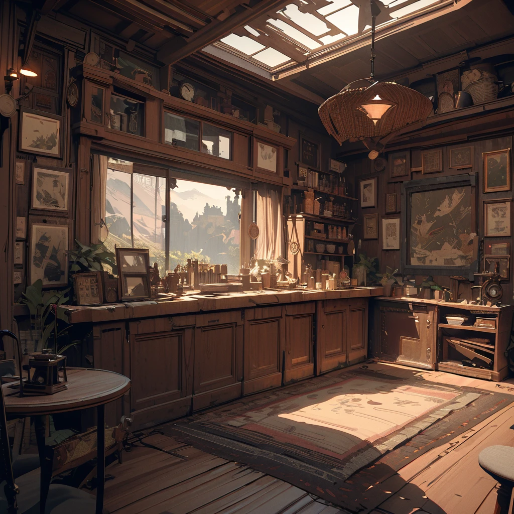 masterpiece,highest quality,ultra-detailed,high-definition background,ultra-precision picture quality,ultra-detailed,high-definition background,8K,hi-res,high quality,break,atmospheric cafe,antique Shop interior, stylish decor, girl, Japanese manga style, sketch, デジタルパステル色.