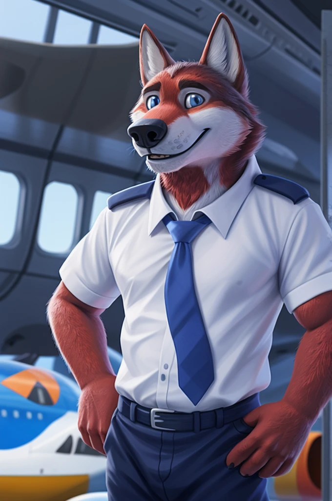 Ivan Fedorovich Wolfbach (Novosibirsk) ,высокий Beautiful, wolf,young, 24 years, brown fur,Kind,(red body:1.3),beautiful blue eyes,Novosibirsk,dressed,civil aviation pilot uniform,White shirt,epaulets командира, черный tie, trousers,airline pilot, commander's cap, trousers,canine, wolf, detailed fur, male, second, paw pads, finger claws,At the viewer, 5 fingers, paws, 5 fingers, smile, wrist watch, т nextel,by xenoforge, (difficult, high detail, digital photography, soft focus, RAW,goes for a walk, ,Very close to the camera,airport,Novosibirsk, smile, good mood, positive, Very close to the camera,without hair, epaulets captain, shoulder straps yellow stripe 4, plane tu-154m
Photorealism, realistic, photorealistic, digital style, Subsurface scattering,I look at the viewer,стоит White shirt, epaulets, captain, trousers, tie, next to a Boeing 747 400 plane,smile, teeth, Beautiful,
masterpiece, Best quality, ultra realistic, 8 thousand.)