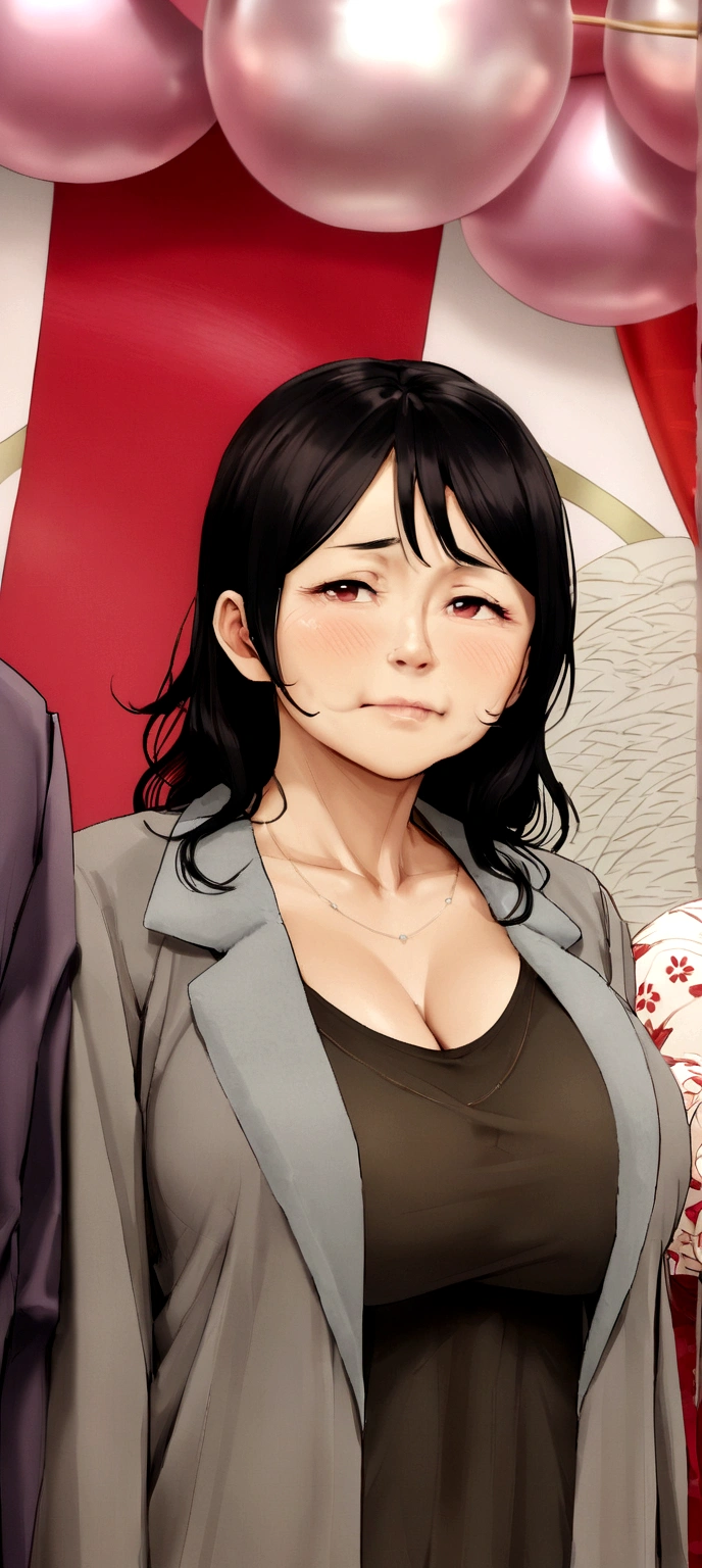 (Chinese woman)(55 years old)(Wrinkles on the face)(Darker skin)(Big breasts and big buttocks)(Bare chest)(Wearing a bathrobe)