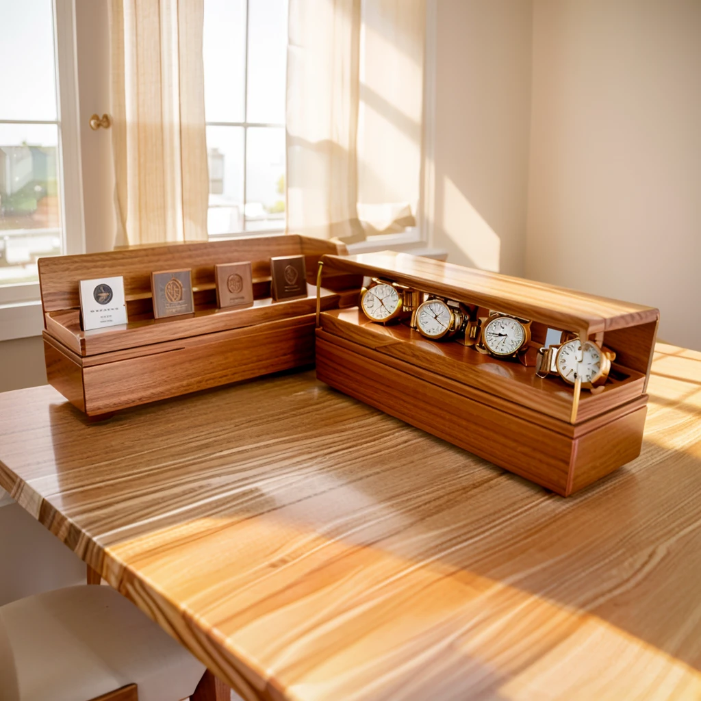 
In this cozy room，A ray of sunlight shone on the table through the half-drawn curtains，Let the wood grain on the watch storage case shine with a faint sheen。There is a calm and serene atmosphere in the surrounding air。Several still lifes hang on the walls of the room，It adds a touch of elegance to the space。And on the other side of the room，A half-open window lets the breeze blow in，The pages on the small desk by the window flipped in the wind，This quiet scene gives a sense of tranquility and comfort。