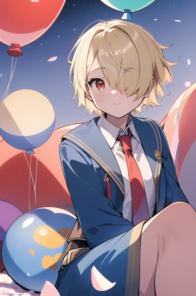 ([balloon:small planets:0.5]:1.4), (small_planets inside of balloon:1.4), (A lot of colorful small_planets:1.35)
(colorful planets, Earth, Floating Petals, big balloon:1.22),
1 Girl, Cute face,
whole body, Sitting, Beautiful eyes in every detail, barefoot, Outfit combinations, goddess, Perfect body, [Browsing Caution:0.88]
(Sitting on ice_planet:1.22)
(A lot of [Floating blue butterfly:floating ice:0.4]:1.22)
(Detailed light), (Very delicate and beautiful), Volumetric Light, Best Shadow,Cinema Lighting, Depth of written boundary, Dynamic Angle, Oily skin,(Barrette)、(((Hair on one eye)))、(((Blonde short hair))),(Red eyes)、Blue blazer、White shirt、Red tie、Brown plaid skirt、