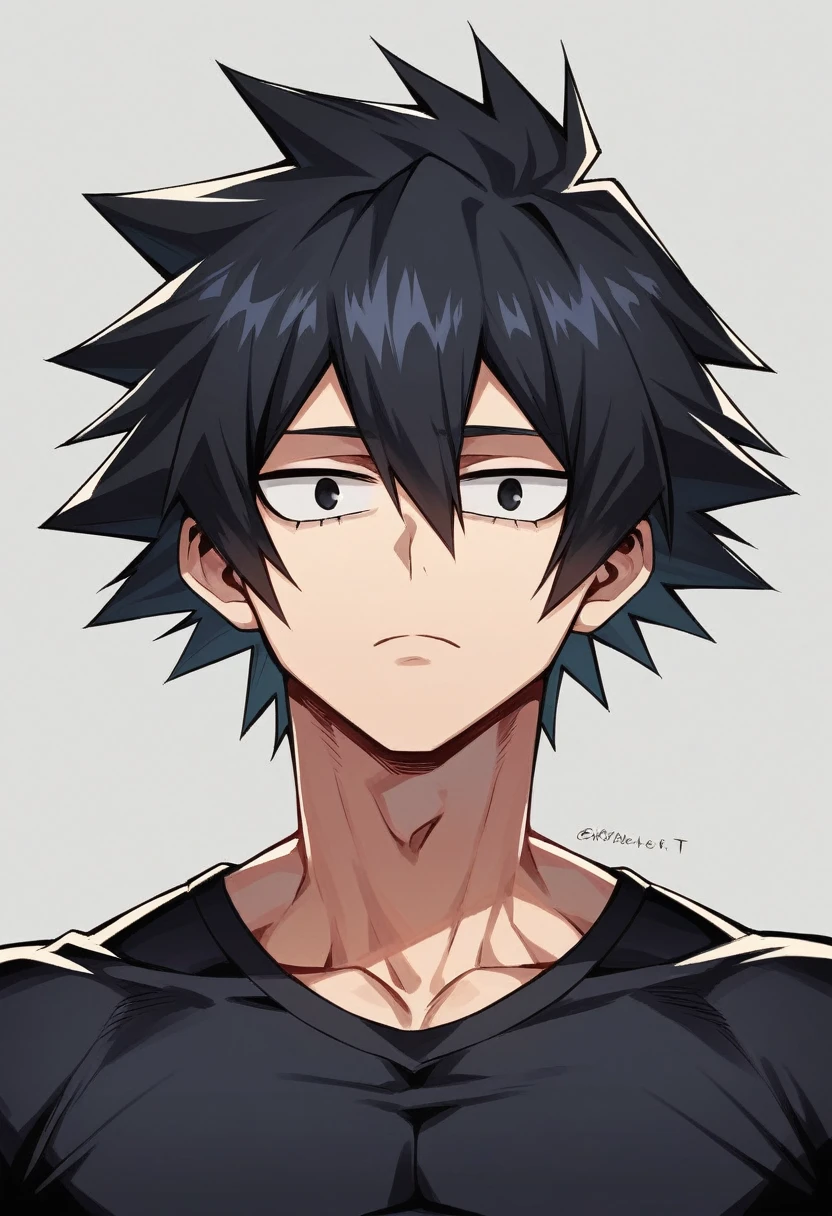A highschool boy, handsome, perfect body, black hair, long straight hair, slipback, black eyes, expressionless, black shirt, anime, first-person view, My Hero Academia art style, masterpiece, anatomically correct, high details, highres, best quality, super detail, 1080P