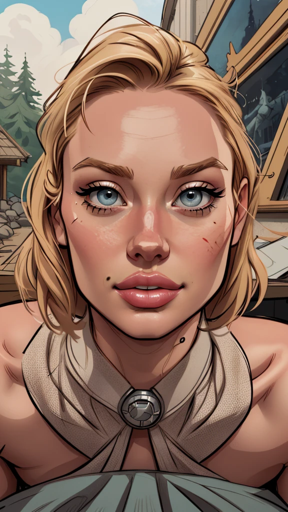 Female style Deborah Ann Woll beautiful breasts symmetrical medium breasts Fiona with war marks Cartoon image of a woman .Ilustra??o estilo desenho animado, estilo de arte dos desenhos animados, estilo de arte dos desenhos animados, digital illustration style, estilo atompunk design de personagens altamente detalhado, arte digital detalhada coragem, Forest Fan Art, Design de personagens de retrato, beautiful digital illustration, retrato de alta qualidade, Arte em quadrinhos, mulher jovem cabelo com transas lindas . Eyelined eyes Medium large bust and wonderful sexy clothes. image expression of sexual desire from waist to head illustration Queen Anne of Arendelle atompunk style Fallout 4 style pose playboy magazine a close-up of a woman sitting with a dragon cartoon of a woman .illustrationDeborah Ann Woll