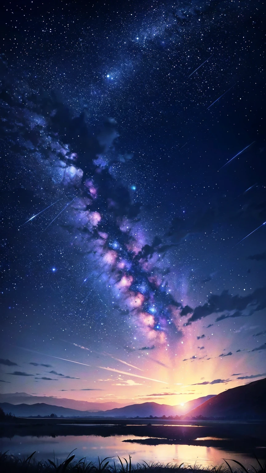 4K landscape, Beautiful stars in the background, that'It's like a dream, sky looking so beautiful, Super Resolution, Perfect lighting, Dark Space, Space Photography, so beautiful, Fantasy World, Girl standing on flowers, Look at the sky, Dark atmosphere, Perfect color grading, Planet in the sky