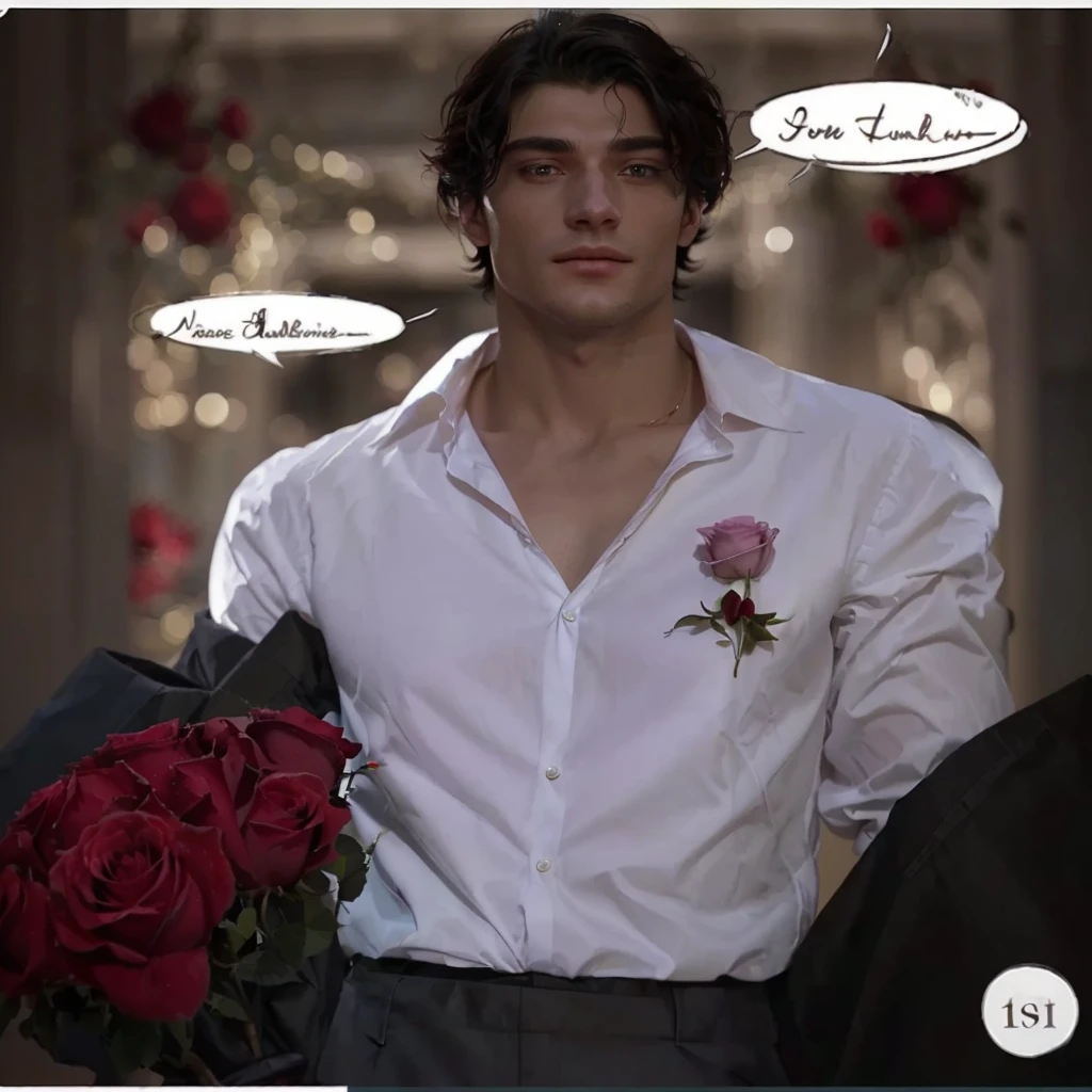 there is a fotograph of a man holding a rose in his hand, by Valentine Hugo, highly detailed exquisite fanart, inspired by Jean Malouel, handsome guy in demon slayer art, inspired by Nelson Alexander Ross, inspired in kris from deltarrune, in style of charlie bowater, inspired by Valentine Hugo, delicate androgynous prince, inspired by Gaston Anglade