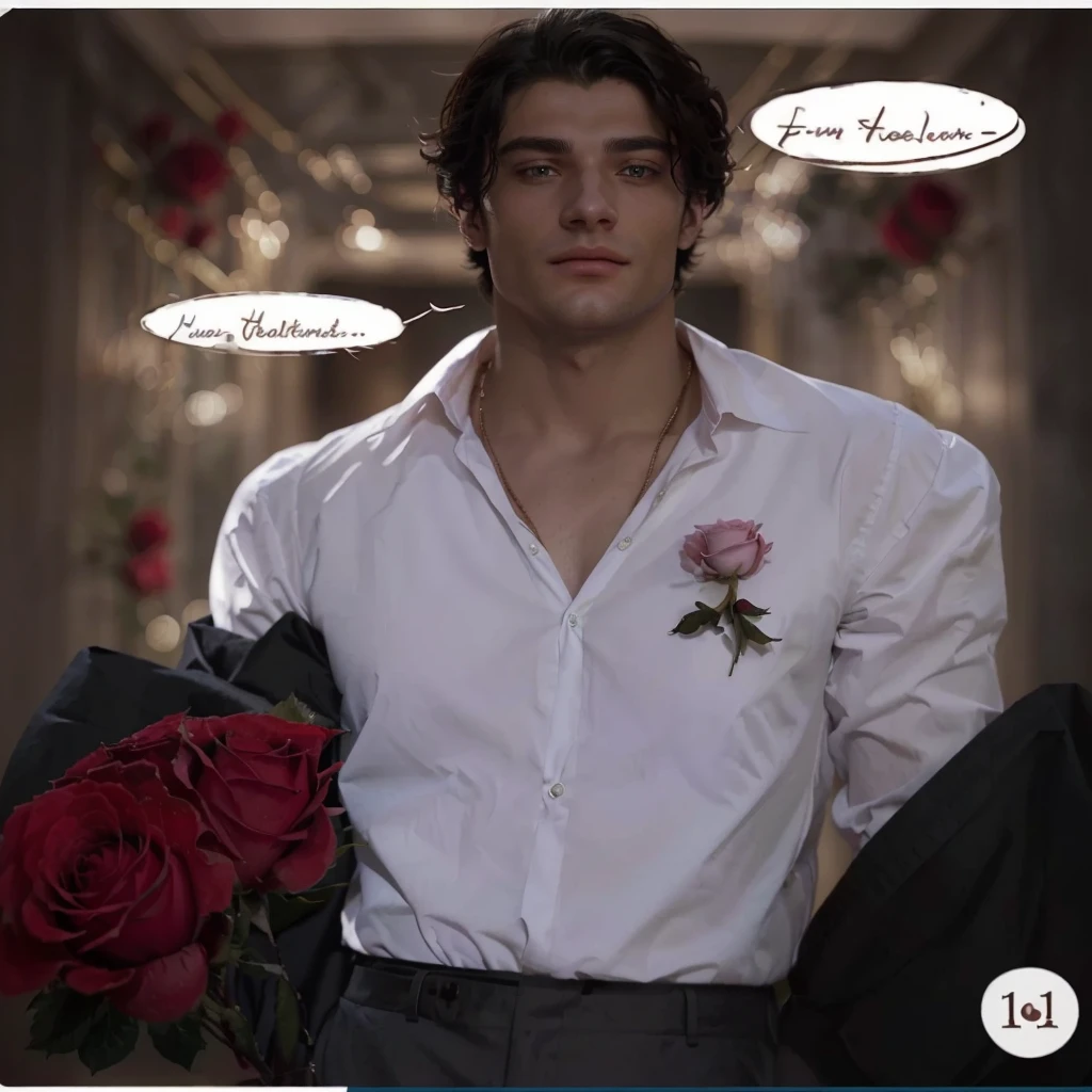 there is a fotograph of a man holding a rose in his hand, by Valentine Hugo, highly detailed exquisite fanart, inspired by Jean Malouel, handsome guy in demon slayer art, inspired by Nelson Alexander Ross, inspired in kris from deltarrune, in style of charlie bowater, inspired by Valentine Hugo, delicate androgynous prince, inspired by Gaston Anglade