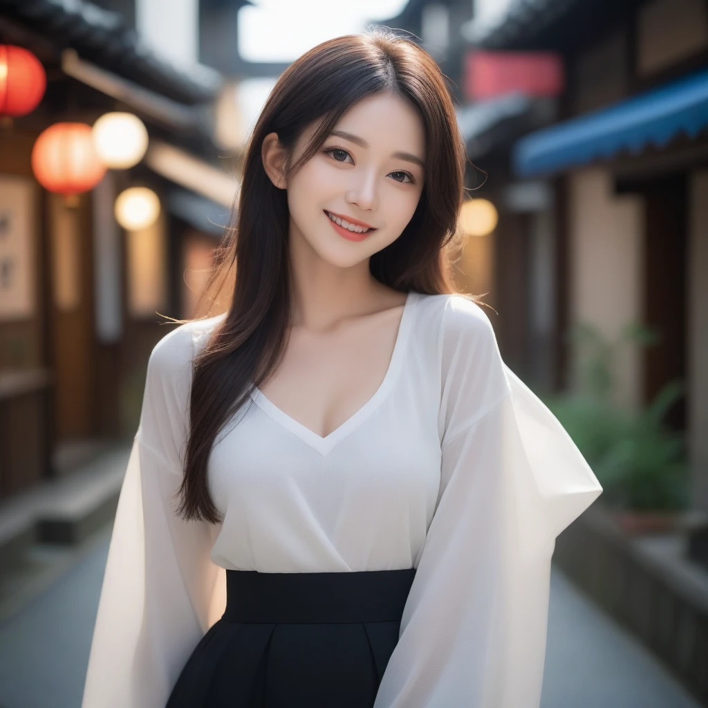 8K, Ultra-high resolution, Highest quality, masterpiece, 三分割法によるphotograph,Surreal, photograph, 1 girl, (16 years old:1.3), pretty girl, Cute face, Beautiful eyes in every detail, 細かくdetailedに,masterpiece,, One Girl:1.2, Japan Female Announcer,whole body、Black Hair、well-groomed eyebrows、Cute Lip Makeup,(masterpiece, Highest quality, Highest quality, Official Art, beautifully、aesthetic:1.2), (One girl), 非常にdetailedな,(Fractal Art:1.3),colorful,最もdetailedな,Cute gestures、so beautiful,A carefree smile,Healing the heart,Long Straight Hair,Looking at the audience、beauty,Long neck、Laugh a little、Please close your mouth and laugh、(((Ideal body type))),A-cup small breasts :2,、Portraiture:2、Perfect Anatomy、鮮明なdetailed、detailed、Surreal、Light and shadow,Strong light