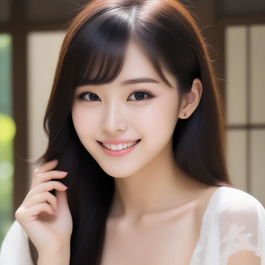 8K, Ultra-high resolution, Highest quality, masterpiece, 三分割法によるphotograph,Surreal, photograph, 1 girl, (16 years old:1.3), pretty girl, Cute face, Beautiful eyes in every detail, 細かくdetailedに,masterpiece,, One Girl:1.2, Japan Female Announcer,whole body、Black Hair、well-groomed eyebrows、Cute Lip Makeup,(masterpiece, Highest quality, Highest quality, Official Art, beautifully、aesthetic:1.2), (One girl), 非常にdetailedな,(Fractal Art:1.3),colorful,最もdetailedな,Cute gestures、so beautiful,A carefree smile,Healing the heart,Long Straight Hair,Looking at the audience、beauty,Long neck、Laugh a little、Please close your mouth and laugh、(((Ideal body type))),A-cup small breasts :2,、Portraiture:2、Perfect Anatomy、鮮明なdetailed、detailed、Surreal、Light and shadow,Strong light