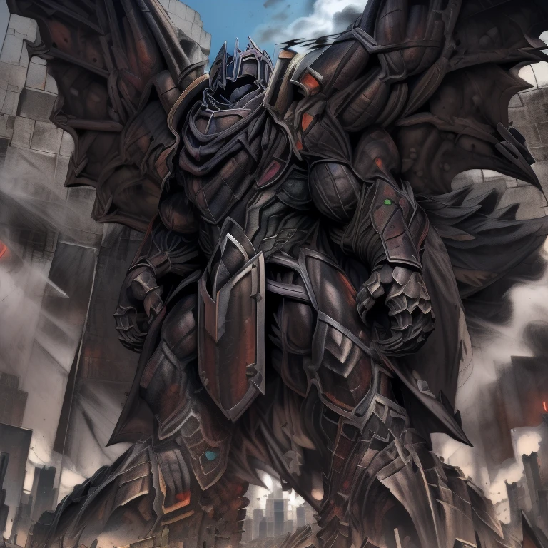 (masterpiece. official art. 8k. best quality. detailed full body. full body.)
(situation 1 : dominating demon lord dragon batzz. focus Colossus mechanical Muscular demon lord dragon batzz is trampling the CITY. macro. stomp. Low-angle perspective. emphasizing the immense size. The perspective is from below, emphasizing the sheer majesty and power of the Colossus. Colossus art. He is much bigger than a skyscraper. Giga Colossuss. micro soccer field. looking down.)
(situation 2 :smoke and flames rising from the destruction in the city. macro. stomp. Low-angle perspective. emphasizing the immense size. The perspective is from below, emphasizing the sheer majesty and power of the Colossus. Colossus art. He is much bigger than a skyscraper. Giga Colossuss. looking down.)
(Additional details 1: wearing a full-face helmet. helmet is jet black. The color of NANOSUIT is jet black. high-tech bio-mecha armor. real texture material. whole body shines like metal. Wearing cyberpunk mecha. emphasizes the muscles. suit fully made of metal. intricate armor. Robotic suit. suit fully made of metal. NANOSUIT with the same design as demon lord dragon batzz.). (demon lord dragon batzz has 5 toes.)
(Additional details 2: (Detailed head. Detailed Body. Detailed abs. gigantic muscles. HYPER MUSCLES. Gigachad Muscular. big muscle. pecs. triceps. traps. unusually developed muscular body. body full of huge muscles. showing off muscles. pectorales enormes. Exaggeratedly huge muscles. huge muscles. long legs.).
(Additional details 3: nj5furry, Spread wings. It has wings. black have big wings. The claws are sharp. Sharp teeth.5 toes.).