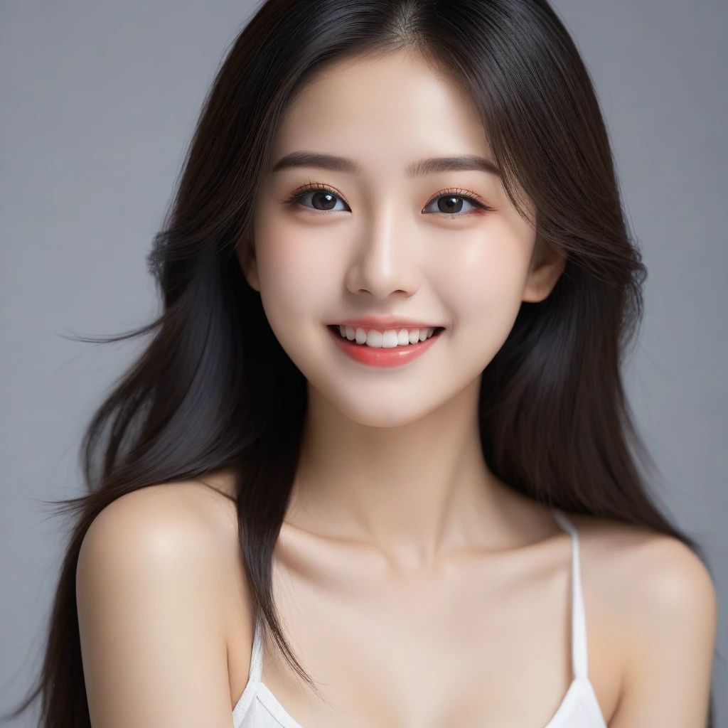 8K, Ultra-high resolution, Highest quality, masterpiece, 三分割法によるphotograph,Surreal, photograph, 1 girl, (:1.3), pretty girl, Cute face, Beautiful eyes in every detail, 細かくdetailedに,masterpiece,, One Girl:1.2, Japan Female Announcer,whole body、Black Hair、well-groomed eyebrows、Cute Lip Makeup,(masterpiece, Highest quality, Highest quality, Official Art, beautifully、aesthetic:1.2), (One girl), 非常にdetailedな,(Fractal Art:1.3),colorful,最もdetailedな,Cute gestures、so beautiful,A carefree smile,Healing the heart,Long Straight Hair,Looking at the audience、beauty,Long neck、Laugh a little、Please close your mouth and laugh、(((Ideal body type))),A-cup small breasts :2,、Portraiture:2、Perfect Anatomy、鮮明なdetailed、detailed、Surreal、Light and shadow,Strong light
