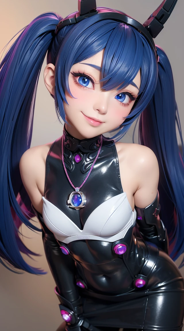  (masterpiece:1.3), (Best Quality:1.3), (Ultra-detailed:1.2), ((kawaii)), Cute, (lovely), ((sexy)), ((Extremely detailed)), 4K, (8K), Best Quality, (Beautiful), Illustration, anime style, (bold line:1.2), Gradation, looking at viewer, //, (bent down:1.1), (arms behind back), //, a cute girl, 1girl, (solo:1.2), gleaming skin, //, (flat chested), (Perfect eyes:1.2), (Perfect iris:1.2), //, darkblue hair color, (beautiful eyes) //, (half closed eyes:1.3), (sexual expression:1.2), Fascinated expression, smile, (blush:1.2), //, modern city background, on rock, twin tails, straight bangs, muscle girl, hard abs, exposed abs, NECKLACE, skirt, heavy armor suit, mecha musume, underboobs