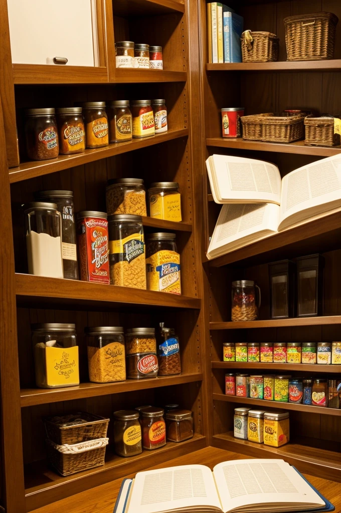Make me a logo where it says "page turn" have notebook pages and pantries with food