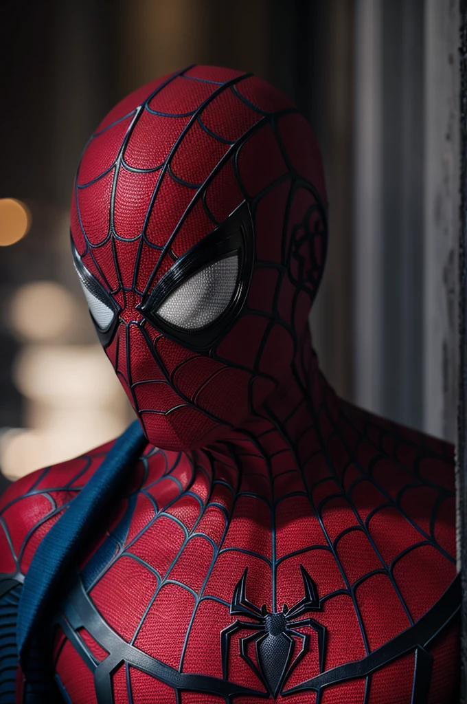 A photograph of Spider-Man., sin mascara, the 20s, elegant, detailed face, looking to the camera, portrait, 8k hd, high quality