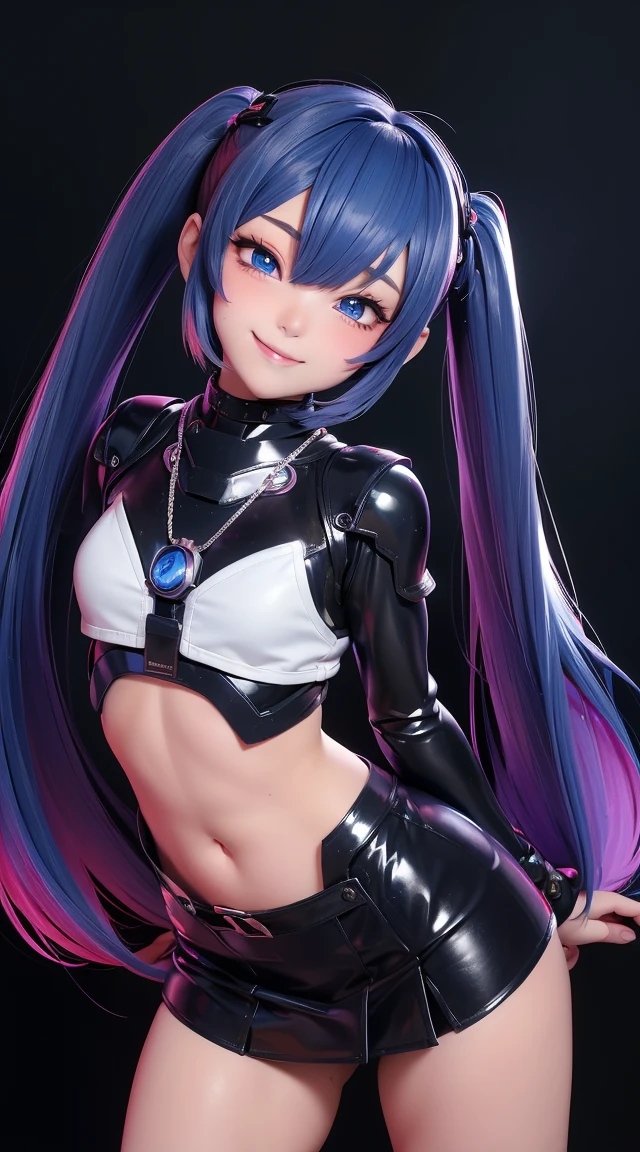  (masterpiece:1.3), (Best Quality:1.3), (Ultra-detailed:1.2), ((kawaii)), Cute, (lovely), ((sexy)), ((Extremely detailed)), 4K, (8K), Best Quality, (Beautiful), Illustration, anime style, (bold line:1.2), Gradation, looking at viewer, //, (bent down:1.1), (arms behind back), //, a cute girl, 1girl, (solo:1.2), gleaming skin, //, (flat chested), (Perfect eyes:1.2), (Perfect iris:1.2), //, darkblue hair color, (beautiful eyes) //, (half closed eyes:1.3), (sexual expression:1.2), Fascinated expression, smile, (blush:1.2), //, modern city background, on rock, twin tails, straight bangs, muscle girl, hard abs, exposed abs, NECKLACE, skirt, heavy armor suit, mecha musume, underboobs