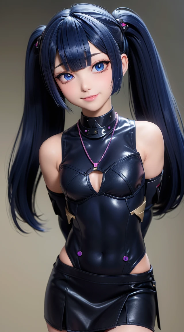 (masterpiece:1.3), (Best Quality:1.3), (Ultra-detailed:1.2), ((kawaii)), Cute, (lovely), ((sexy)), ((Extremely detailed)), 4K, (8K), Best Quality, (Beautiful), Illustration, anime style, (bold line:1.2), Gradation, looking at viewer, //, (bent down:1.1), (arms behind back), //, a cute girl, 1girl, (solo:1.2), gleaming skin, //, (flat chested), (Perfect eyes:1.2), (Perfect iris:1.2), //, darkblue hair color, (beautiful eyes) //, (half closed eyes:1.3), (sexual expression:1.2), Fascinated expression, smile, (blush:1.2), //, modern city background, on rock, twin tails, straight bangs, muscle girl, hard abs, exposed abs, NECKLACE, skirt, heavy armor suit, mecha musume, underboobs