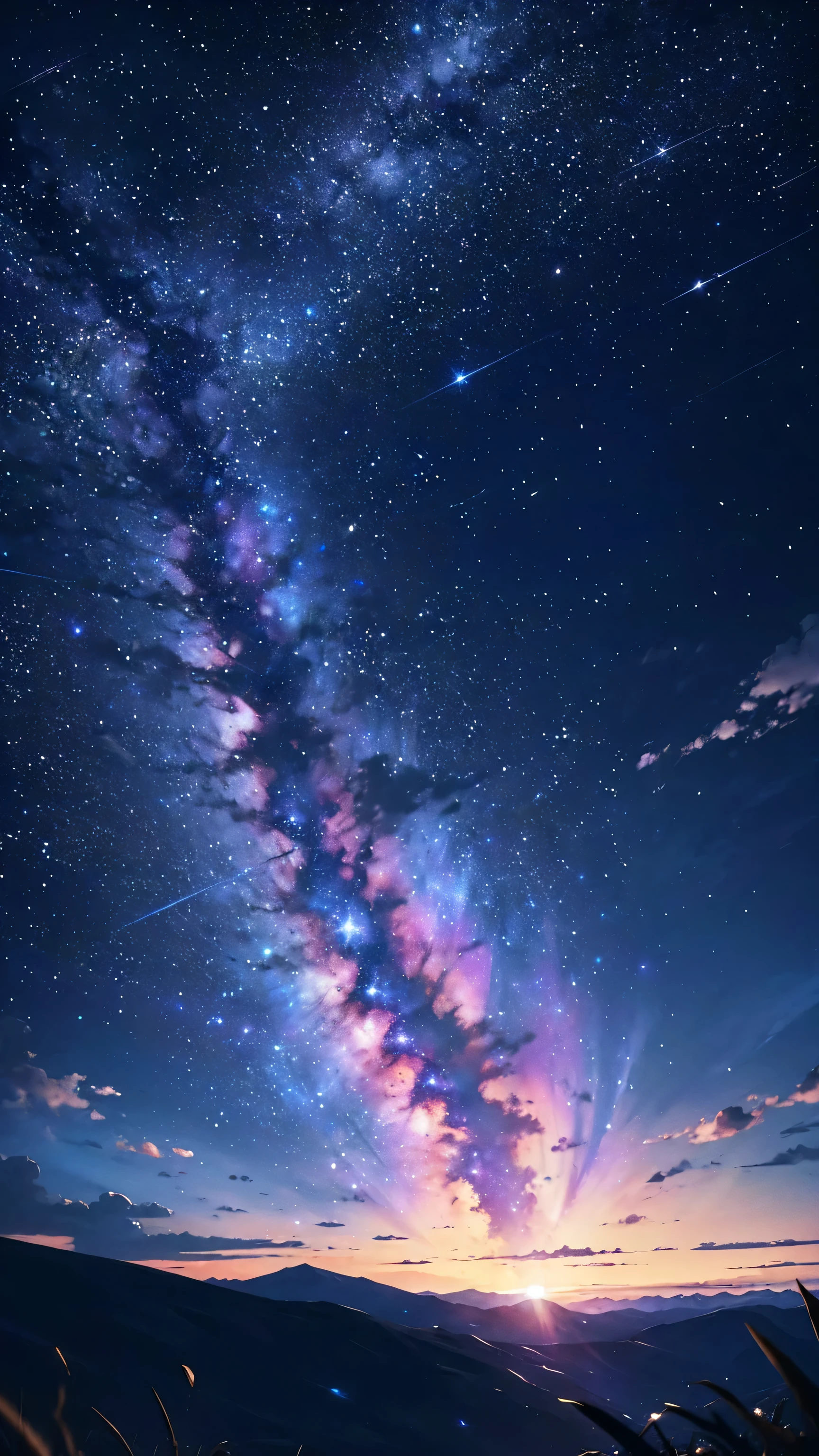 4K landscape, Beautiful stars in the background, that&#39;It&#39;s like a dream, sky looking so beautiful, Super Resolution, Perfect lighting, Dark Space, Space Photography, so beautiful, Fantasy World, Girl standing on flowers, Look at the sky, Dark atmosphere, Perfect color grading, Planet in the sky