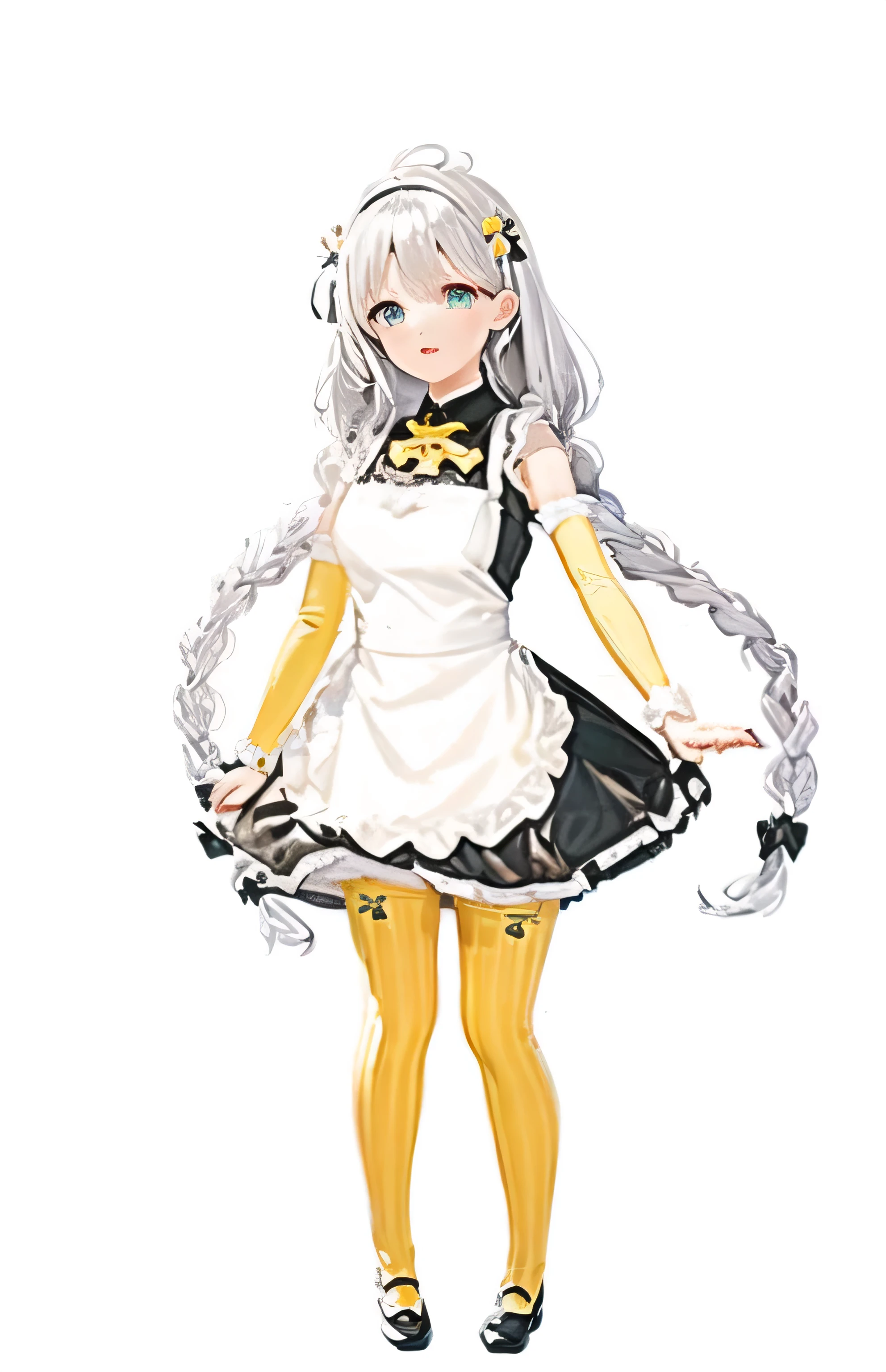 Anime girl in a white dress and yellow tights with a black cat, change in dress, , Anime girl in maid outfit, Cute anime waifu in a nice dress, Anime cat girl in maid clothes, change, Anime Moe Art Style, Anime Barbie in White Stockings, small change girl, changesh