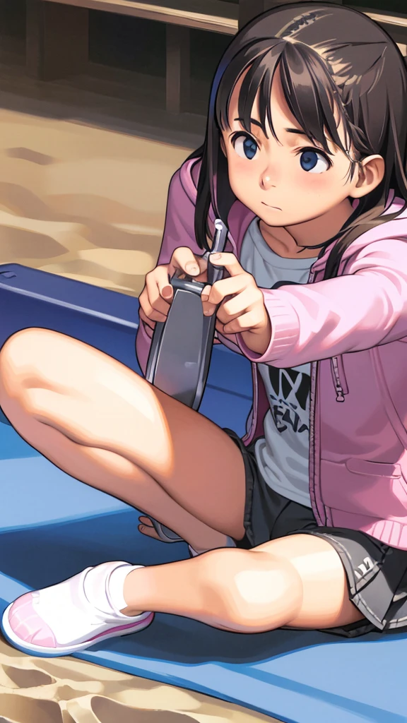 Girl、squat、Playing in the sand、